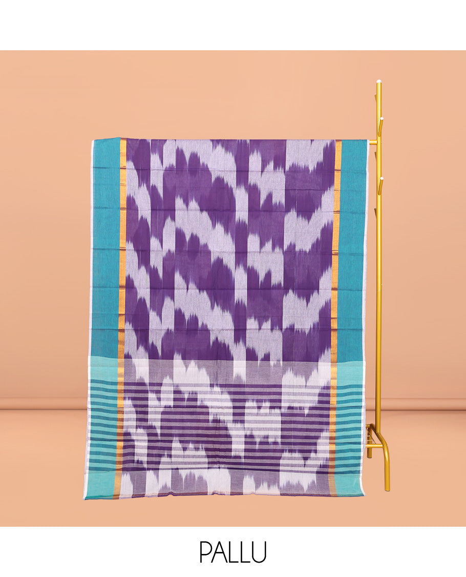 Violet Ikat Textured Chirala Cotton Saree, a Contrast Border, Self-Pallu, and a Matching Blouse