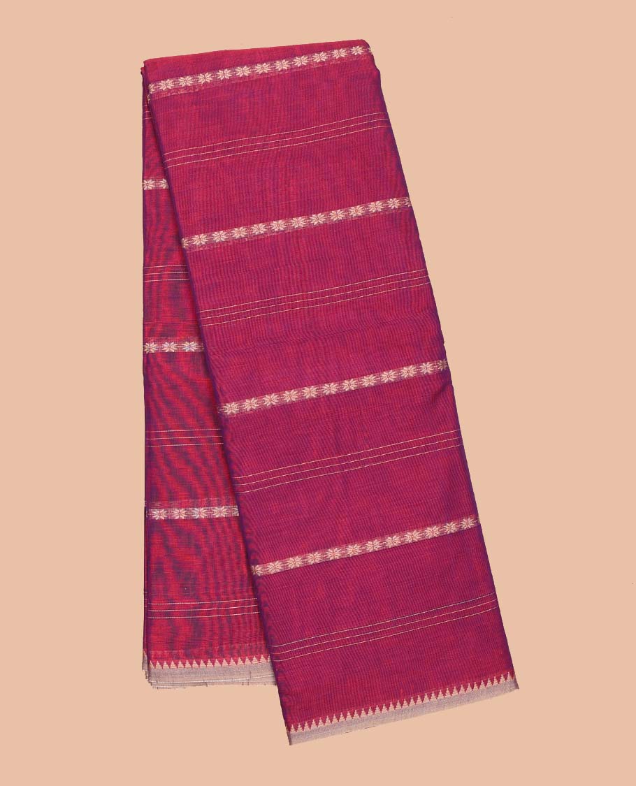Pink striped Narayanapet cotton saree with self temple border & contrast striped pallu