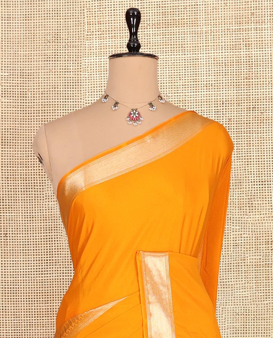 Mustard Traditional Zari Woven Mysore Silk Saree, a Zari Border, Striped Pallu, and a Matching Blouse