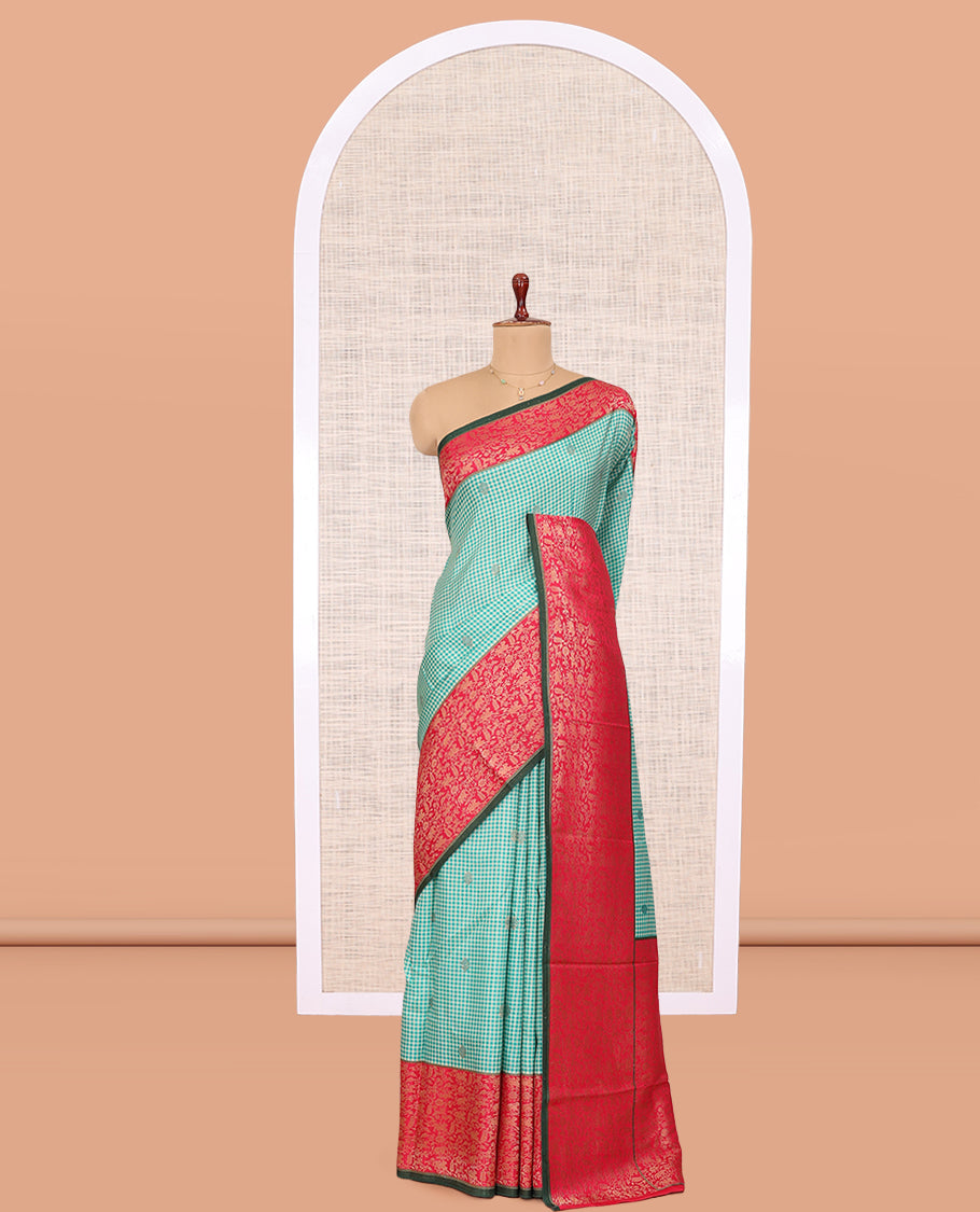 Rama Blue Micro Checks Fancy Mysore Silk Saree