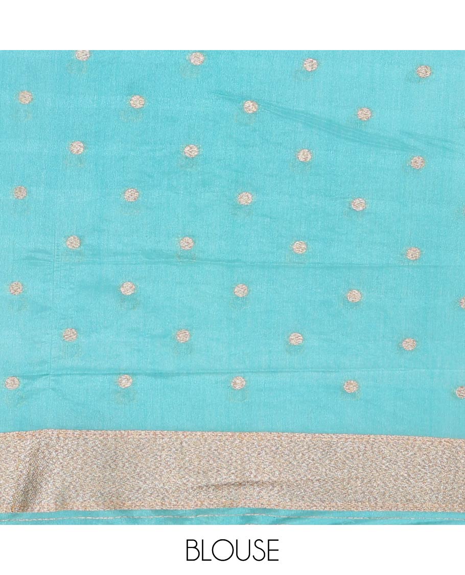 Blue Fancy Georgette Saree Sparsely Sparkled with Zari Buttas, Hazily Zari Woven Border of Scallop Designs, Zari Woven Pallu of Ogee Patterns, and Paired with a Matching Blouse