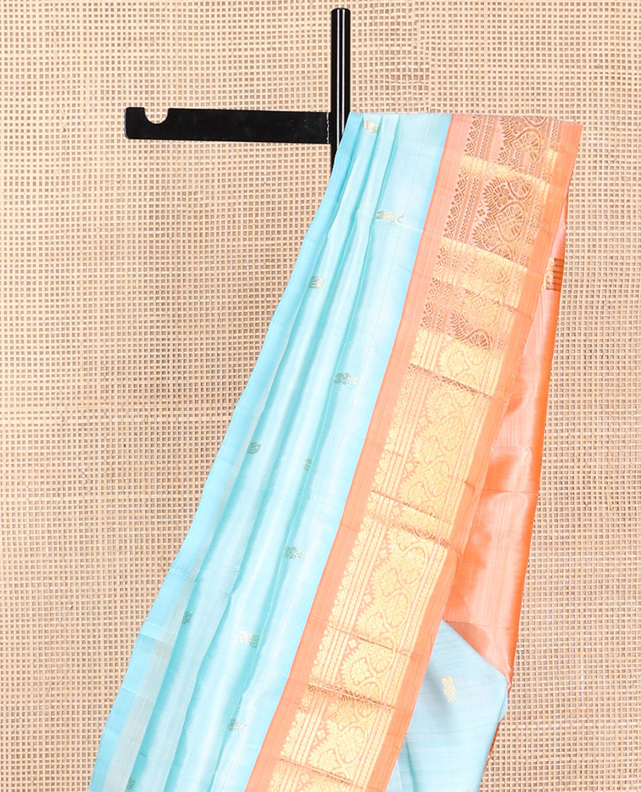 Light blue floral buttas kancheepuram silk saree with contrast border of zari design border & floral design pallu