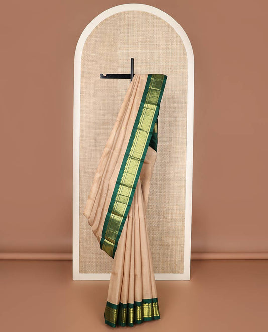 Sandal zari buttas silk saree, contrast one-sided korvai border of salangai & lavangam designs & pallu of zari designs