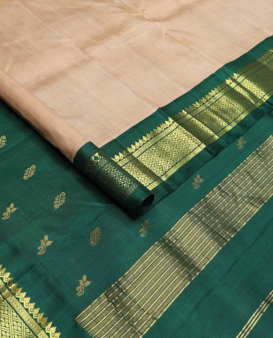 Sandal zari buttas silk saree, contrast one-sided korvai border of salangai & lavangam designs & pallu of zari designs