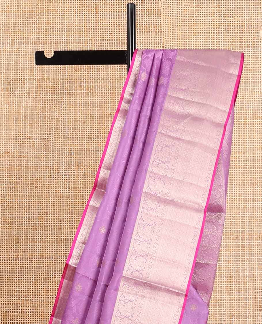 lavender floral jacquard kancheepuram silk saree with self floral design border & jaal design pallu
