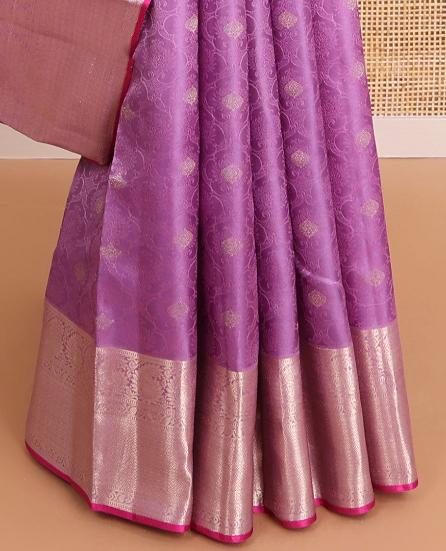 lavender floral jacquard kancheepuram silk saree with self floral design border & jaal design pallu