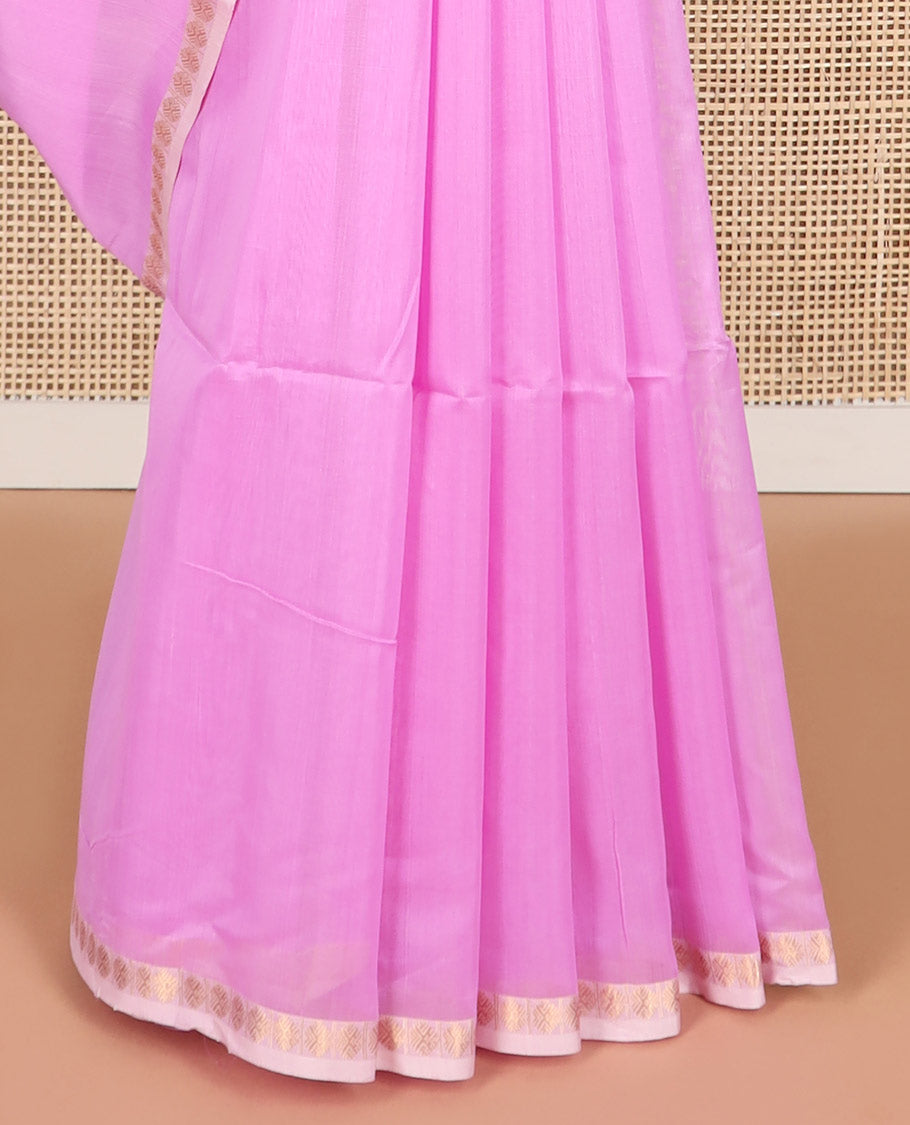 Light pink motifs maheswari cotton saree with contrast zari design border & butterfly motifs pallu