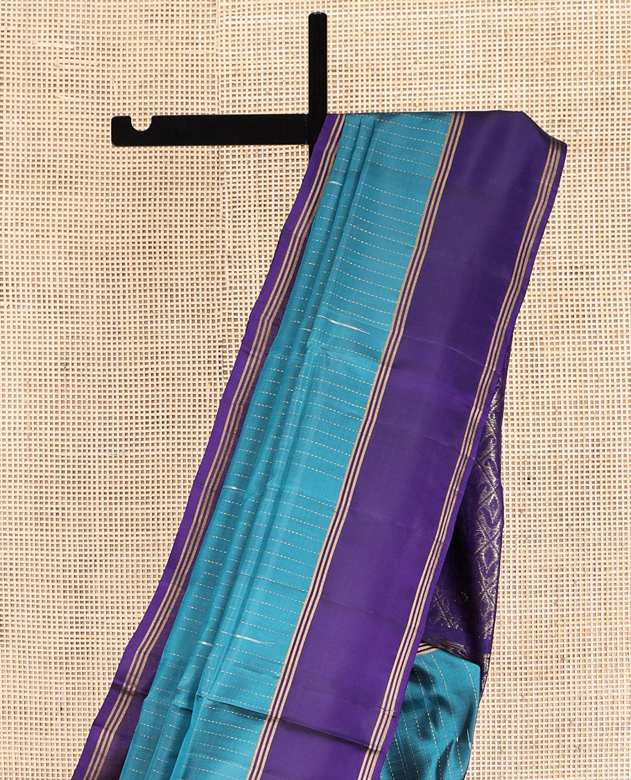 Blue Mayuri Lite Silk Mix Saree, Decorated with Stripes and Malli Mokku Buttas, Complemented by Contrast Border, Grand Jaal Pallu, and a Contrast Blouse