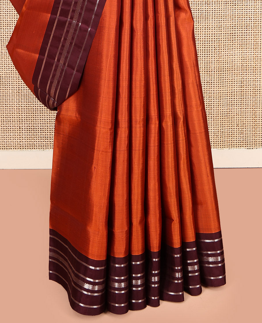 Orange Mayuri Soft Silk Saree, Crafted with Zari Buttas, Complemented by a Contrast Traditional Border, Pallu of Zari Stripes, and Contrast Blouse