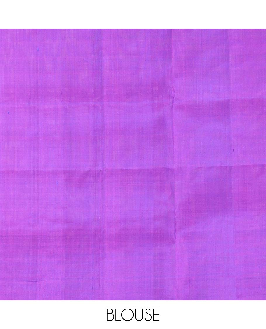 Borderless yellow floral buttas woven soft silk saree, contrast pallu of floral and chevron designs