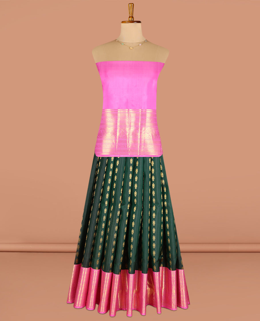 Green Pure Silk Navarathna Pavadai Material Set