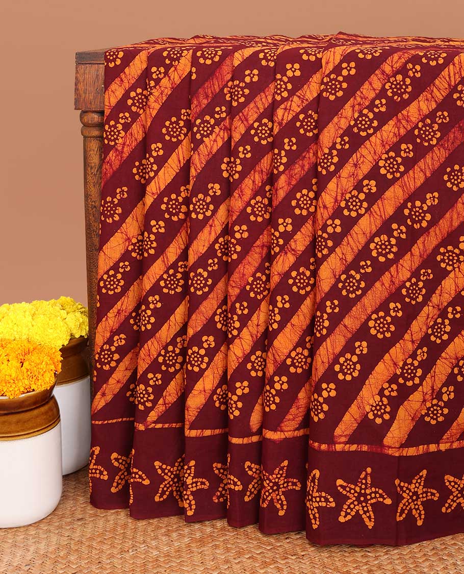 mustard batik design sungudi cotton saree with bandhini design border & bandhni design pallu
