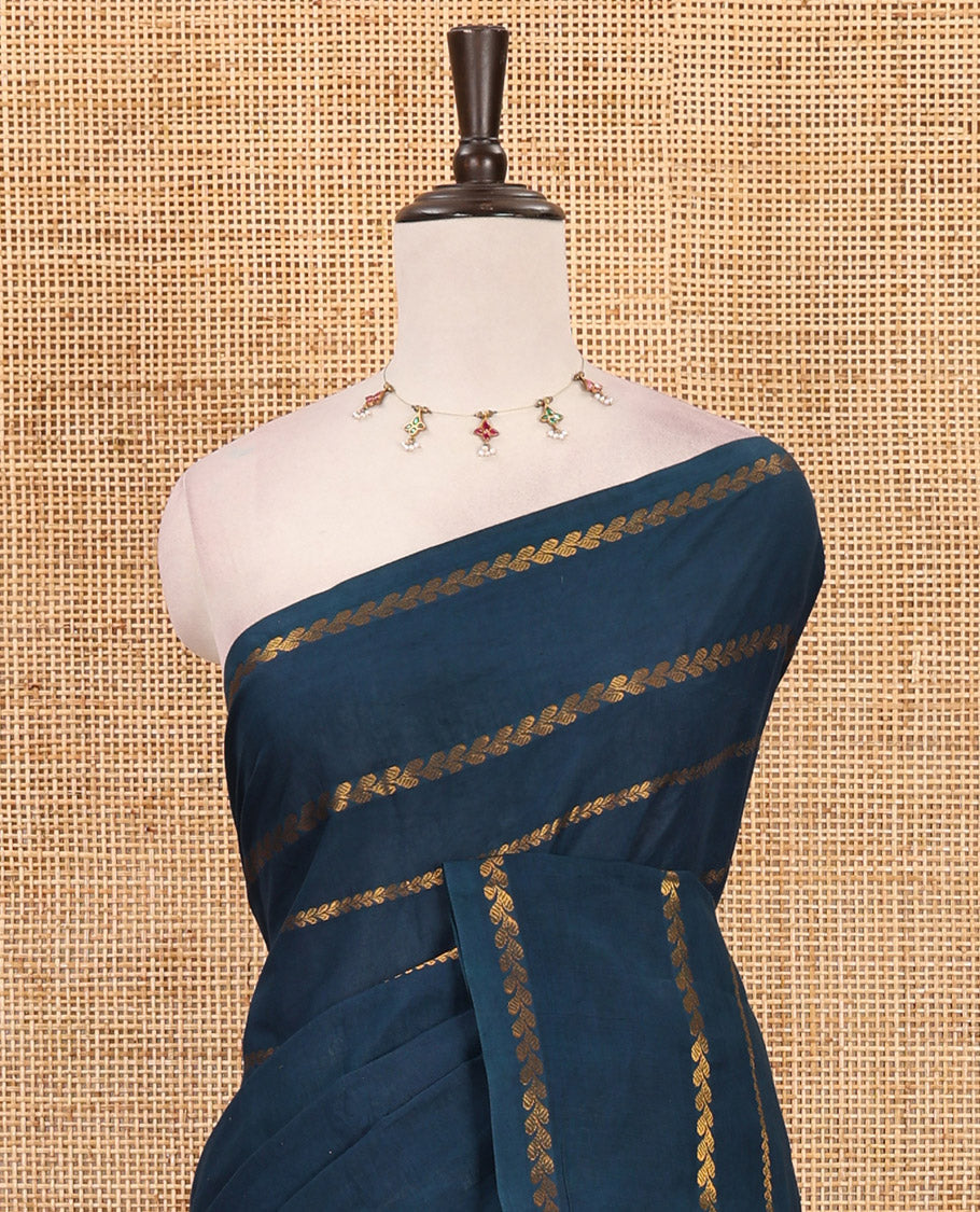 Borderless navy blue veldhari zari striped Sungudi cotton saree, self-pallu of veldhari stripes & running blouse