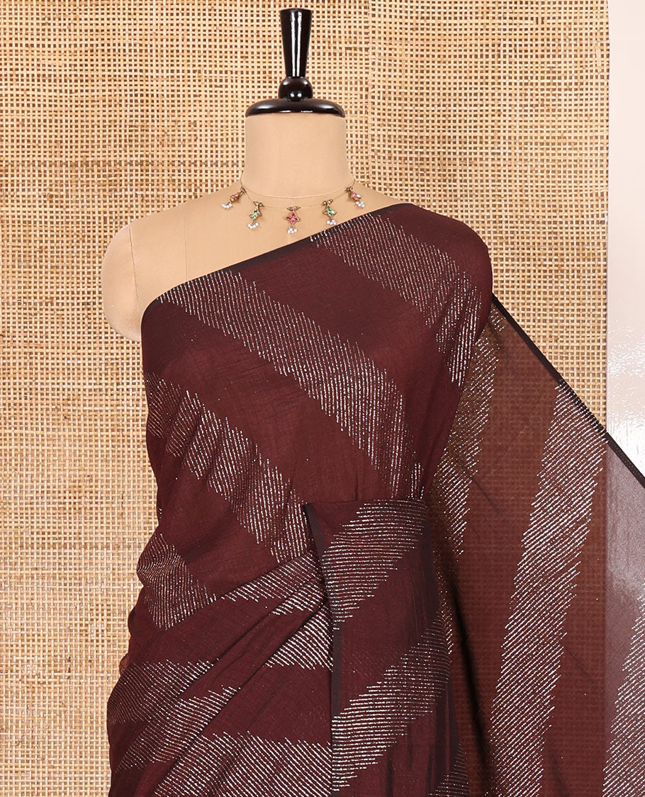 Borderless purple leheriya-striped foil-printed Vichitra silk saree with a self pallu and no blouse