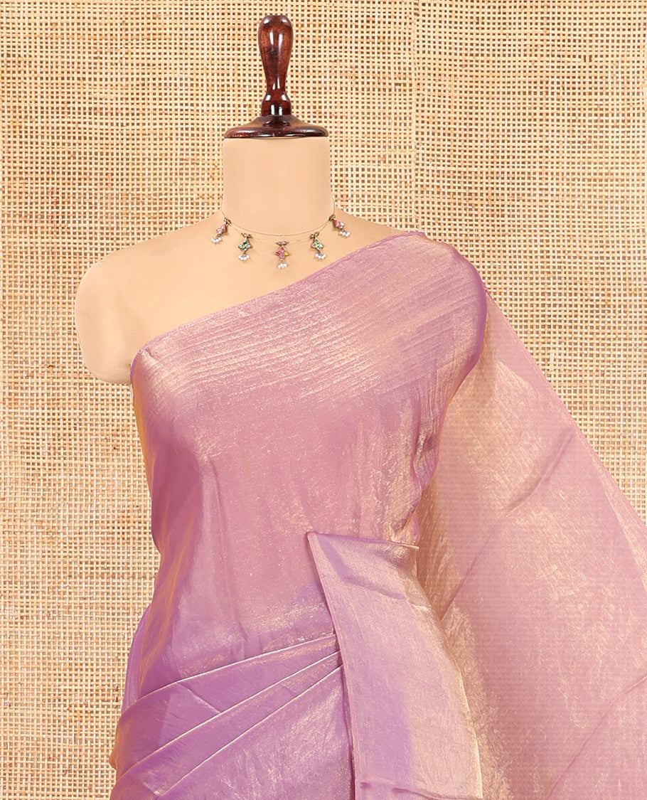 Borderless Lavender Plain Fendi Chiffon Saree, a Self-Pallu, and a Matching Peacock Embroidered Blouse