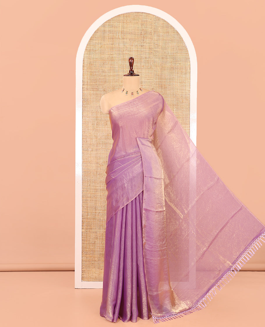 Borderless Lavender Plain Fendi Chiffon Saree, a Self-Pallu, and a Matching Peacock Embroidered Blouse