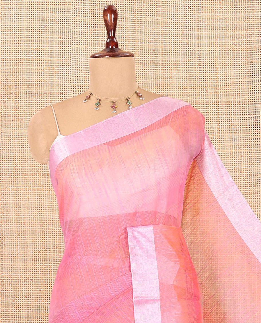 Pink Chanderi Cotton Saree, Adorned with Rainbow-Style Design, a Zari Border, Contrast Pallu, and a Contrast Blouse