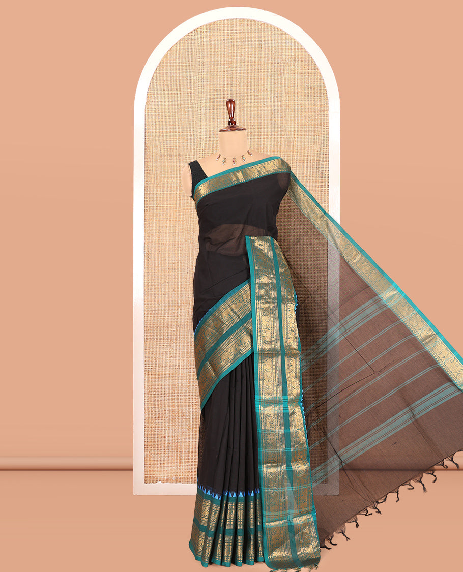 Black Plain Chettinad Cotton Saree