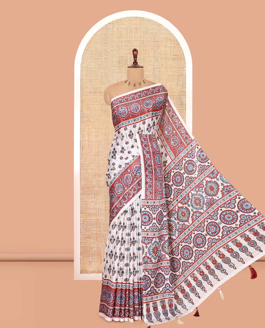 Off-white Satin Crepe Saree