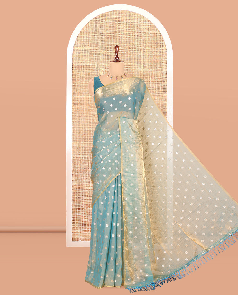 Borderless Blue Fendy Chiffon Saree