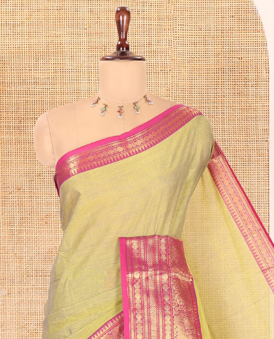 Green-Pink Dual-Tone Plain Chettinad Cotton Saree