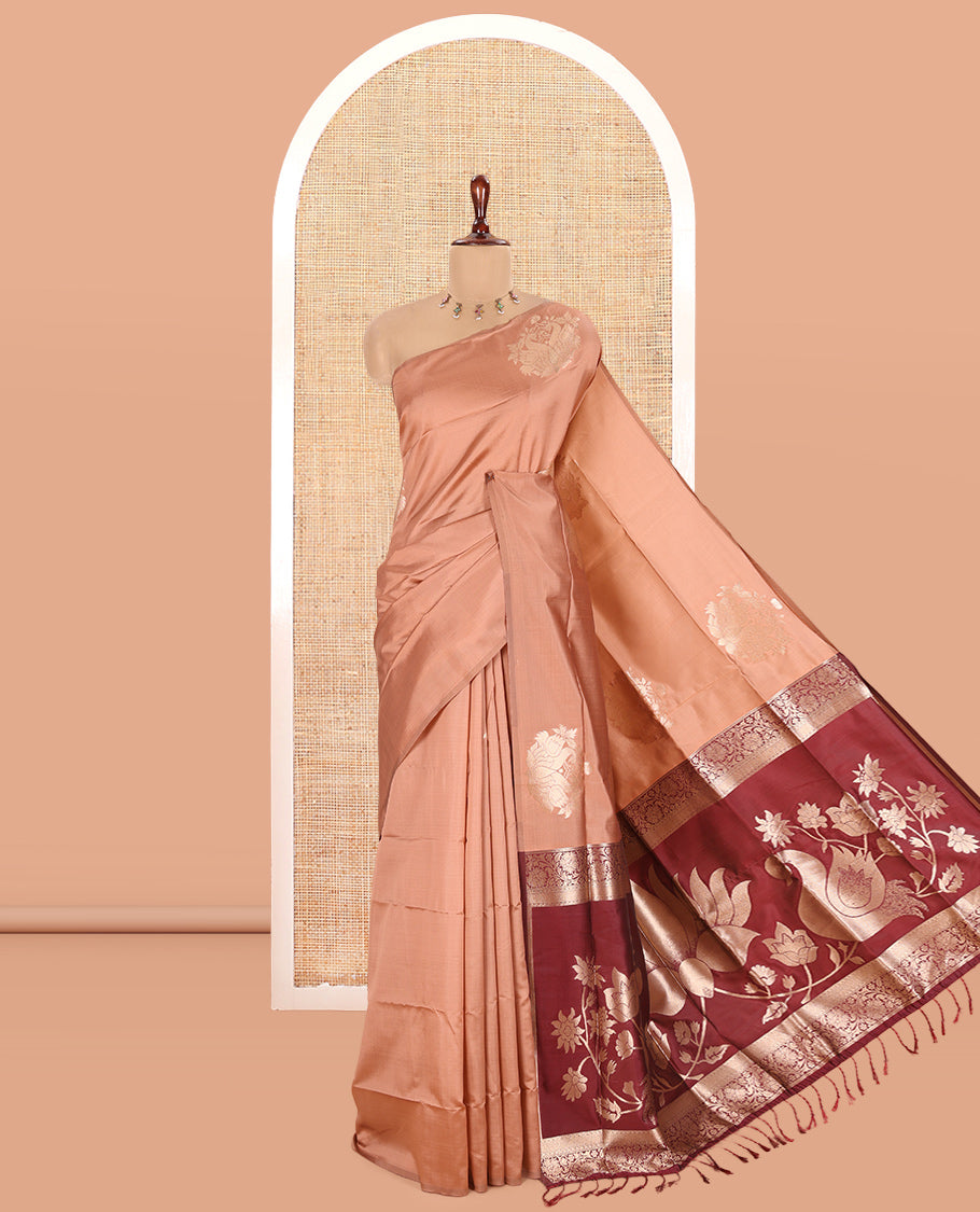Borderless Rust Peach Elite Soft Silk Saree