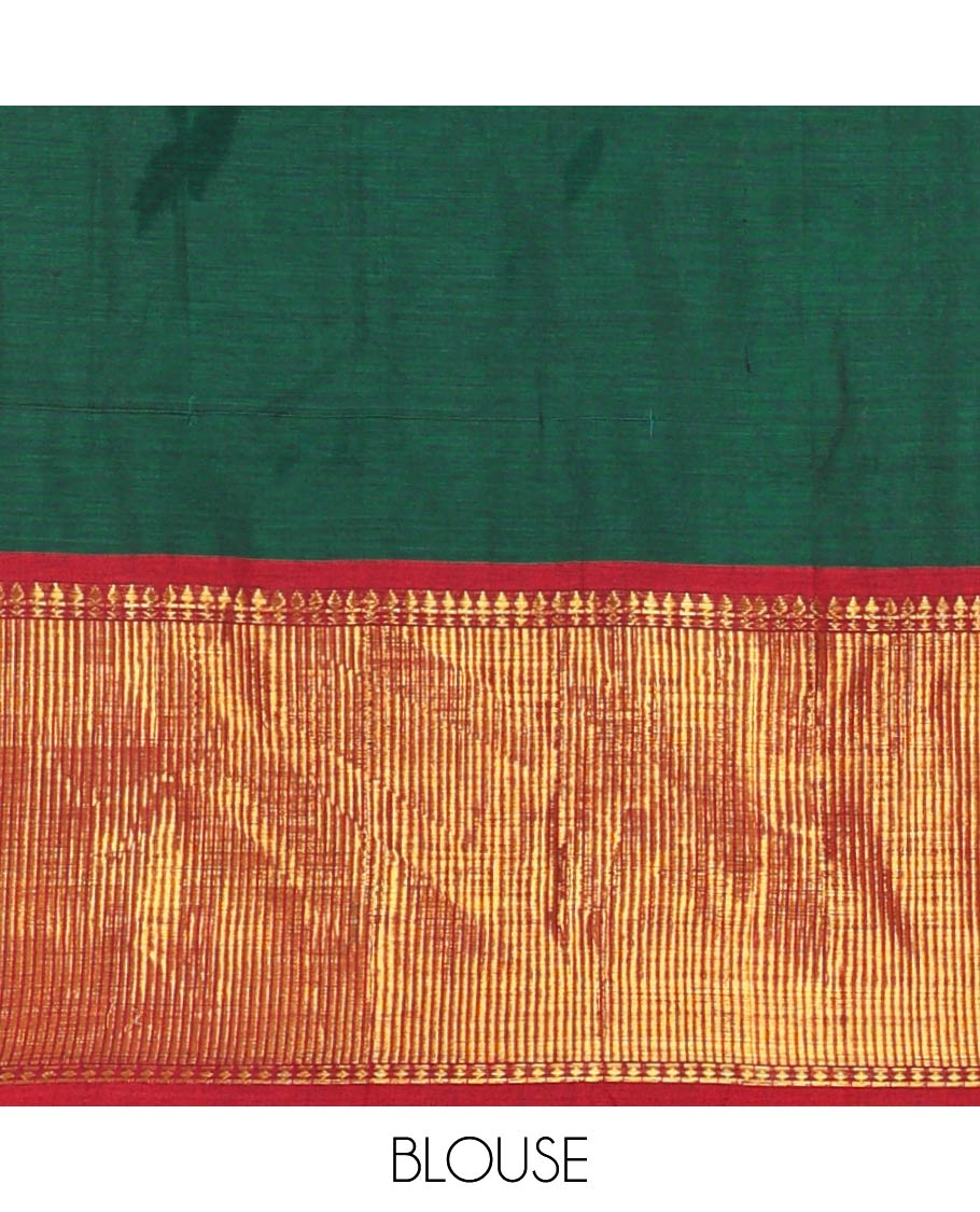 Green mercerised cotton daman zari border half saree with mercerised cotton blouse & skya georgette one side zari border work