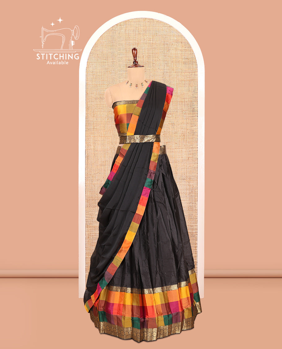 Black Semi-Silk Half-Saree