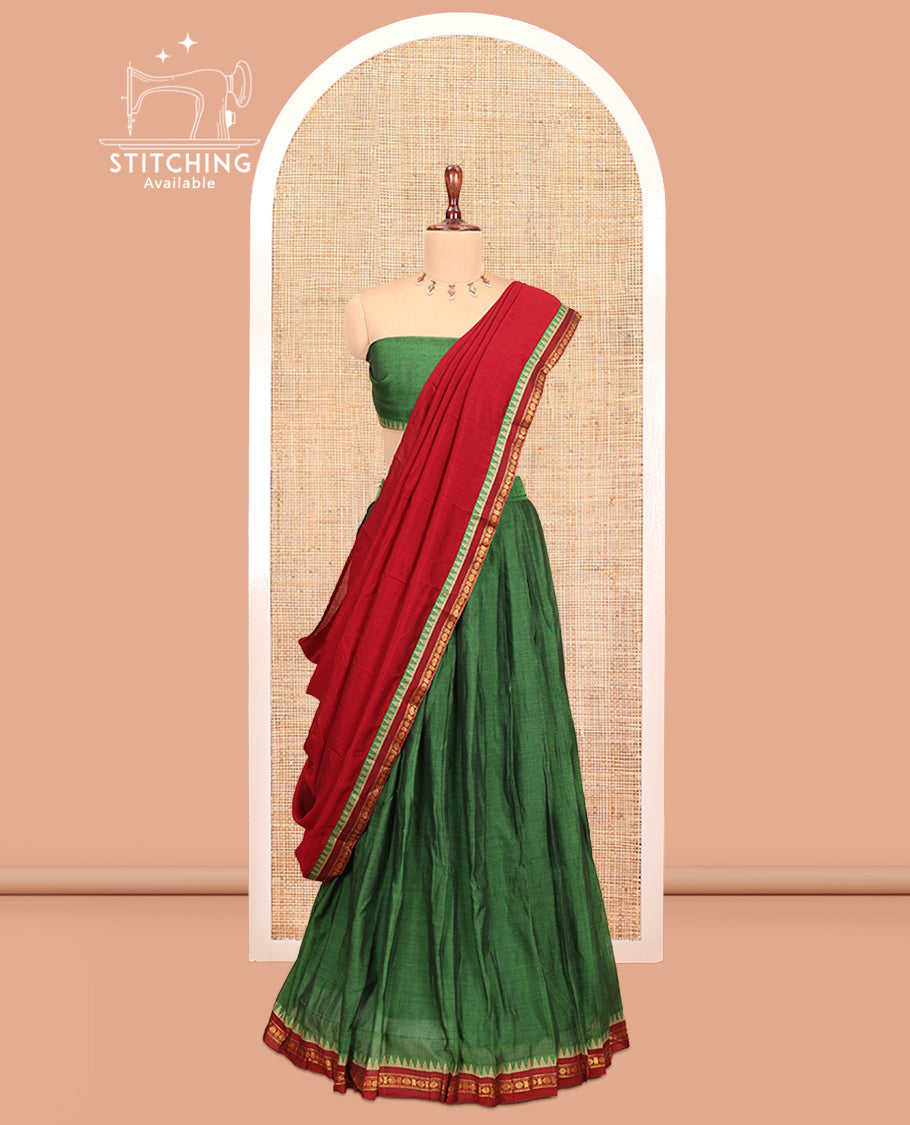 Green Mercerised Cotton Half-Saree