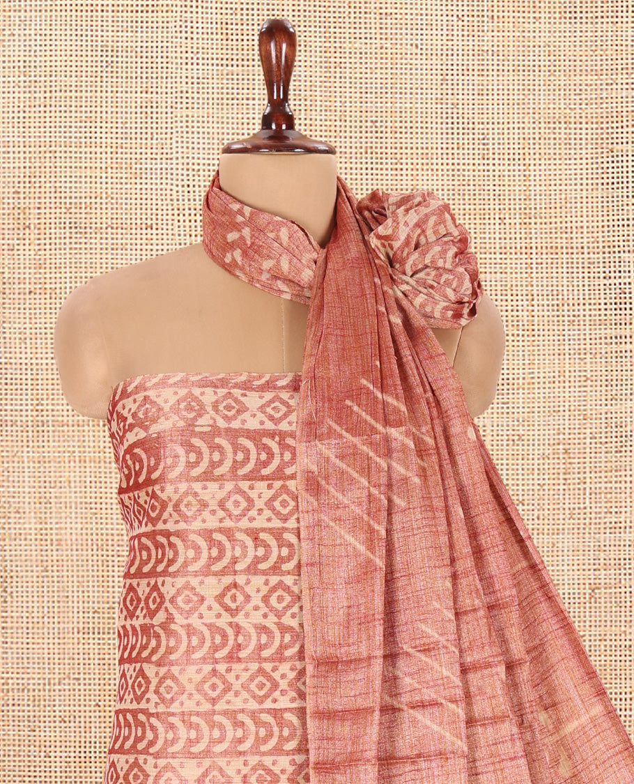 Onion Pink Semi-Silk Khadi Jute Material Chudidar Set