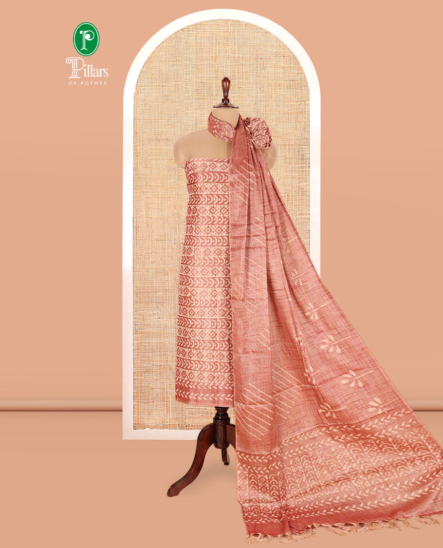 Onion Pink Semi-Silk Khadi Jute Material Chudidar Set