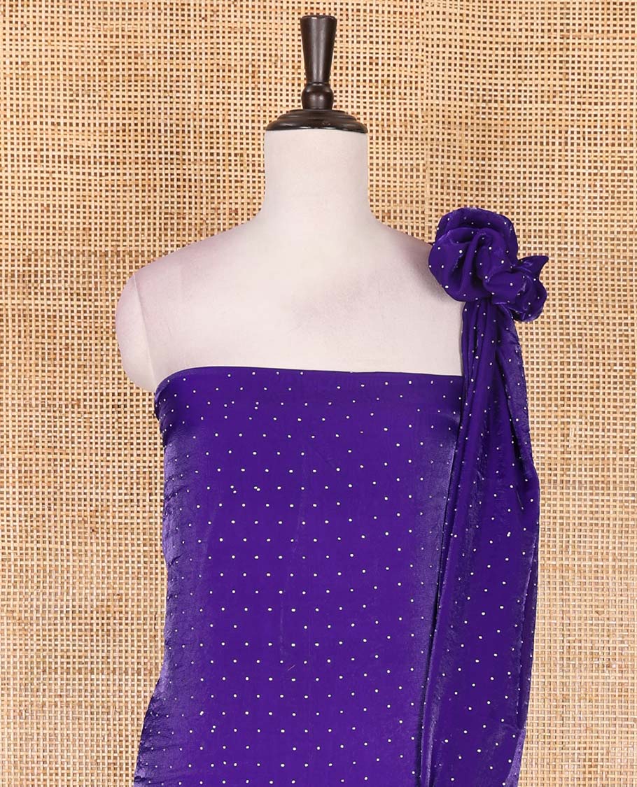 Blue velvet organza material chudidar set, micro stone embedded with floral micro-stone embroidered top, Italian crepe bottom, and micro stone embroidered dupatta
