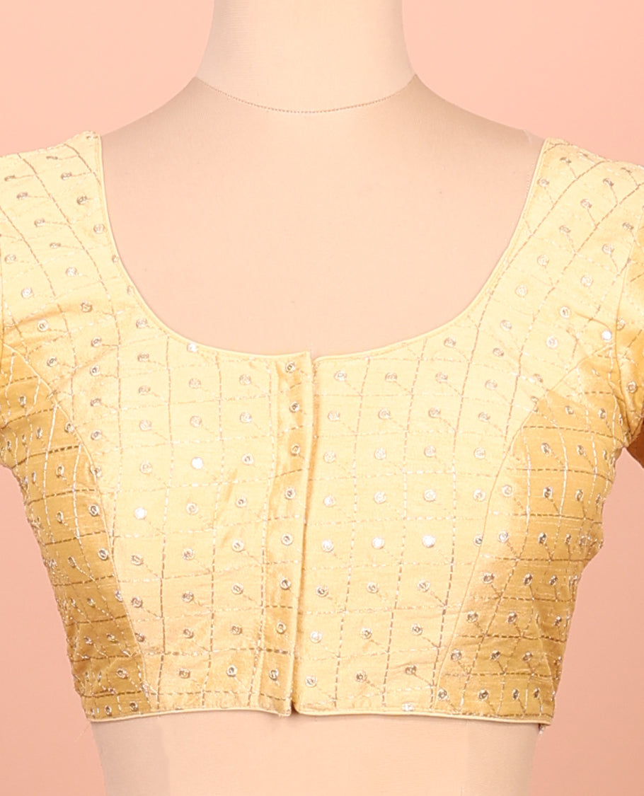 Sandal Readymade Blouse Featuring Embroidery, a Front Round-Neck, Back Round-Neck, and Elbow Sleeves