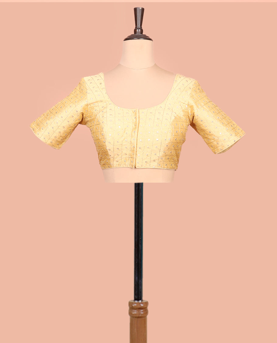 Sandal Readymade Blouse Featuring Embroidery, a Front Round-Neck, Back Round-Neck, and Elbow Sleeves