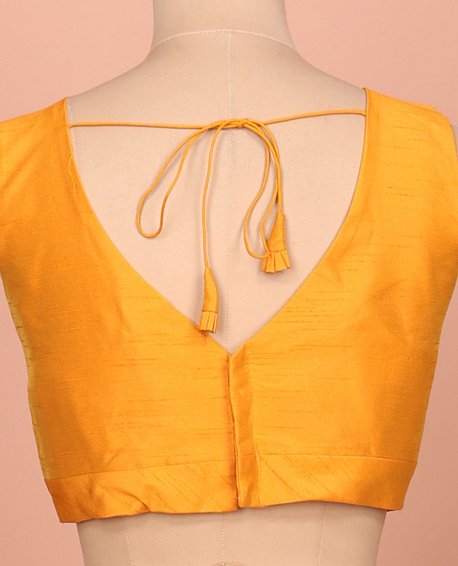 Mango yellow plain front-back V-neck sleeveless readymade blouse