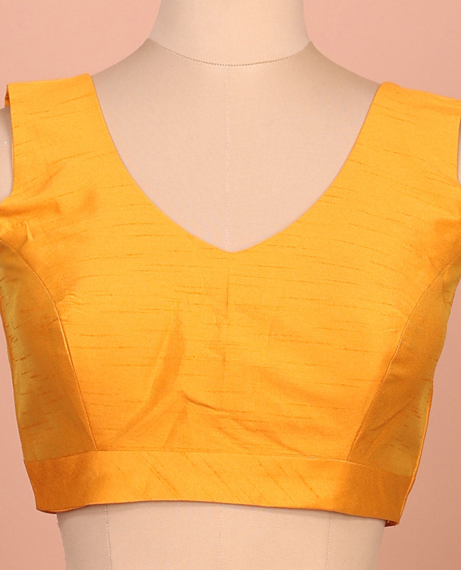 Mango yellow plain front-back V-neck sleeveless readymade blouse