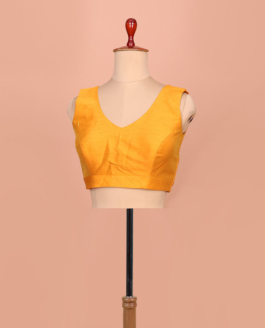 Mango yellow plain front-back V-neck sleeveless readymade blouse