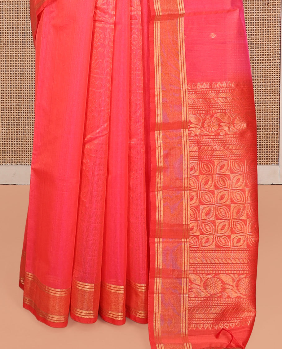 Pink Silk Cotton Saree, Decorated with Zari Buttas, Complemented by a Contrast Zari Border, Intricate Pallu, and a Contrast Blouse