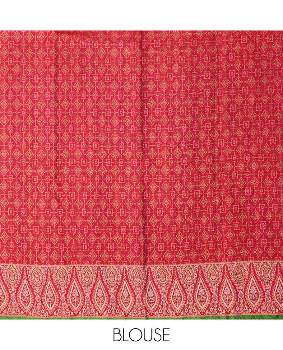 Red floral jaal jacquard silk saree, intricate zari border & pallu decked up with floral jaal design