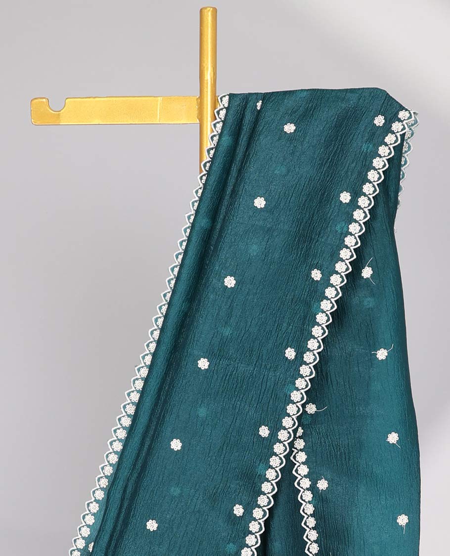 Pink Crushed Tissue saree with scallop motif border and intricate motif embroidery pallu