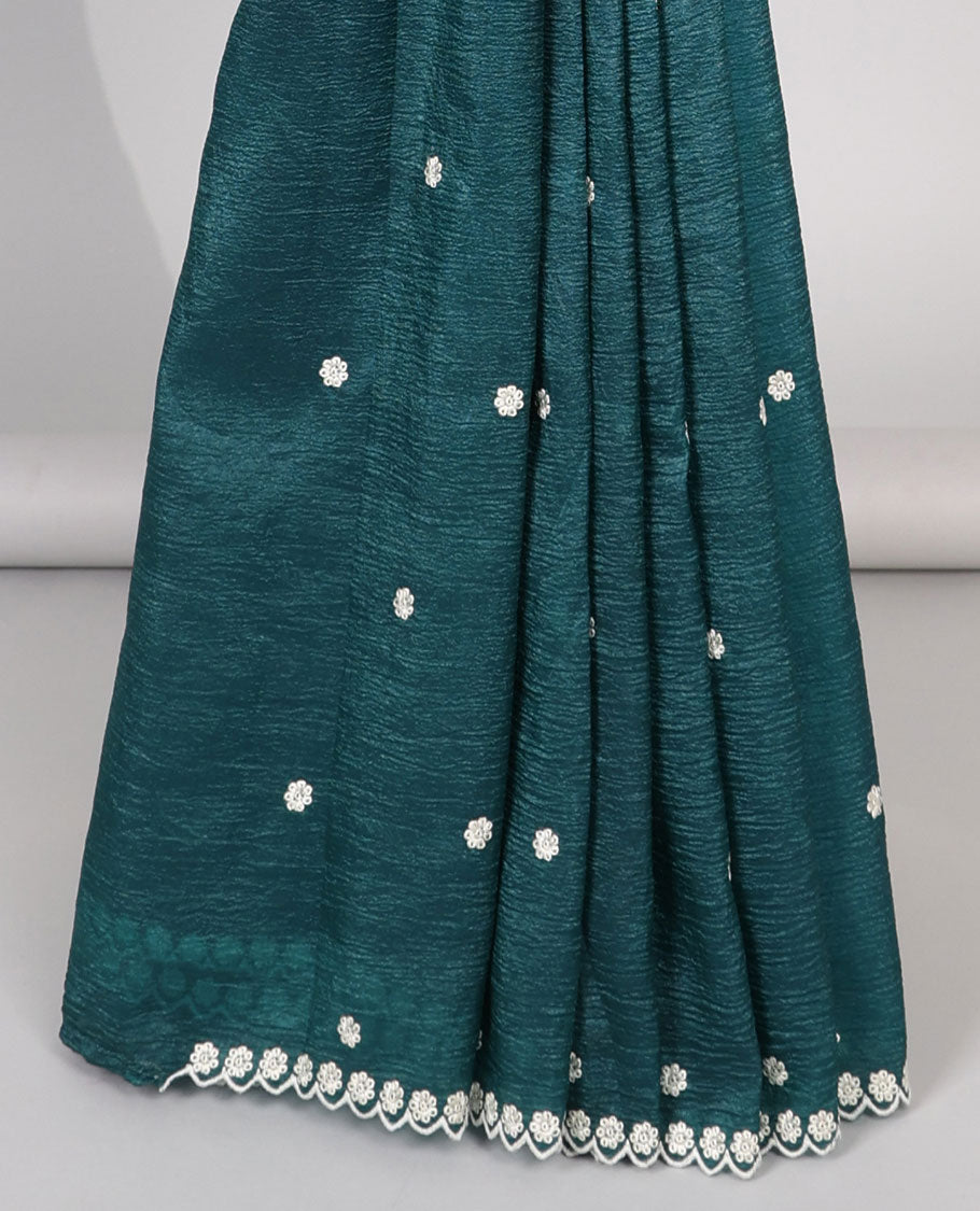 Pink Crushed Tissue saree with scallop motif border and intricate motif embroidery pallu