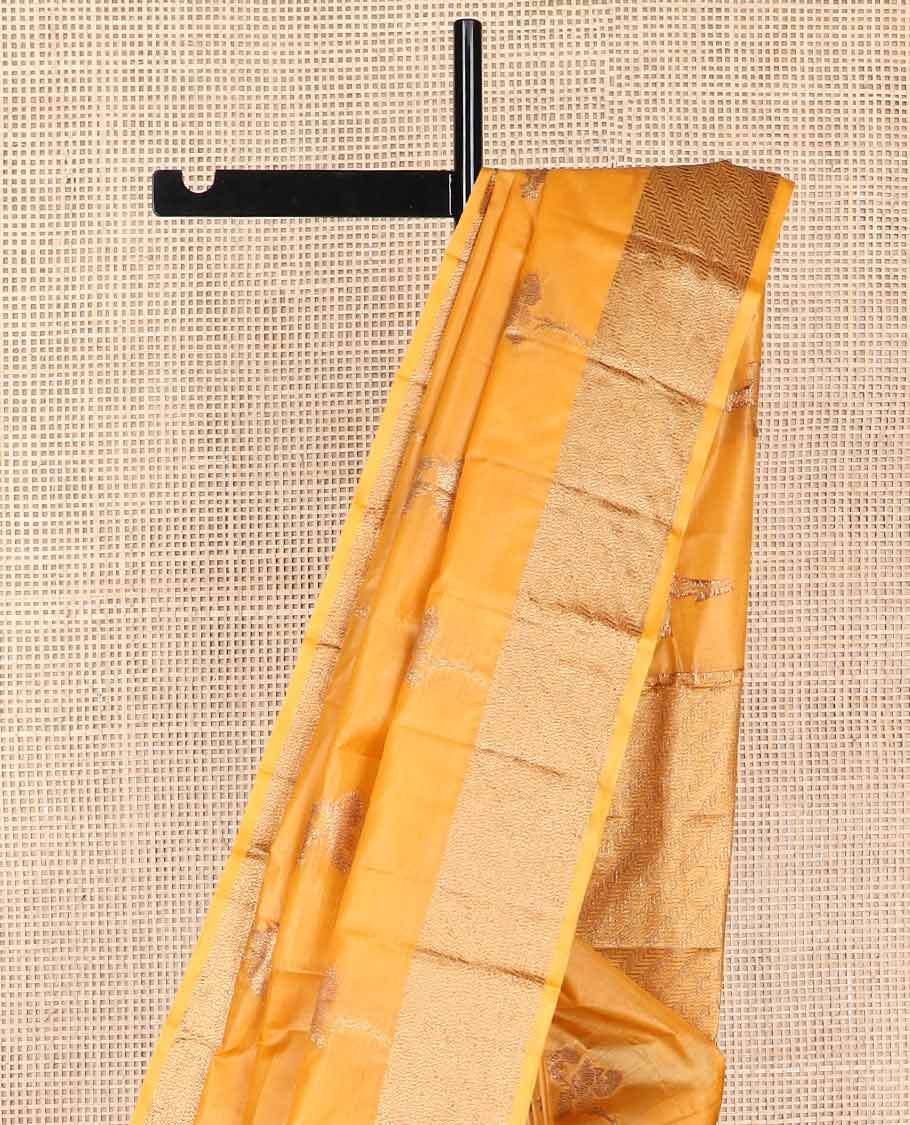 Orange floral motifs tussar silk saree with self geometric design border & geometric design pallu