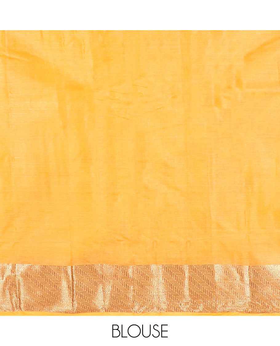 Orange floral motifs tussar silk saree with self geometric design border & geometric design pallu