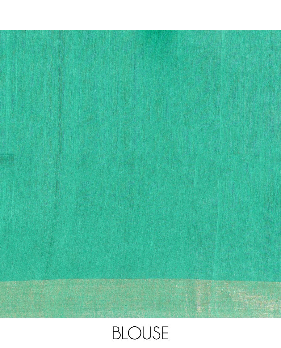 Green floral motifs multi-color thread embroidered tussar silk saree, bavanji border, and striped pallu