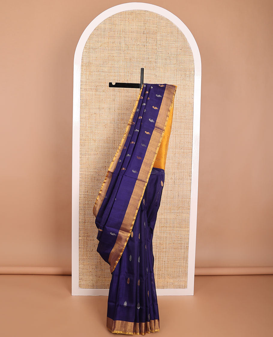 Blue floral design uppada saree with contrast zari design border & floral design pallu