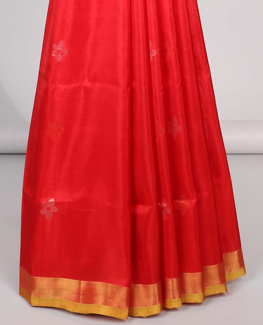 Red motifs uppada silk saree with contrast zari border & floral vine design pallu