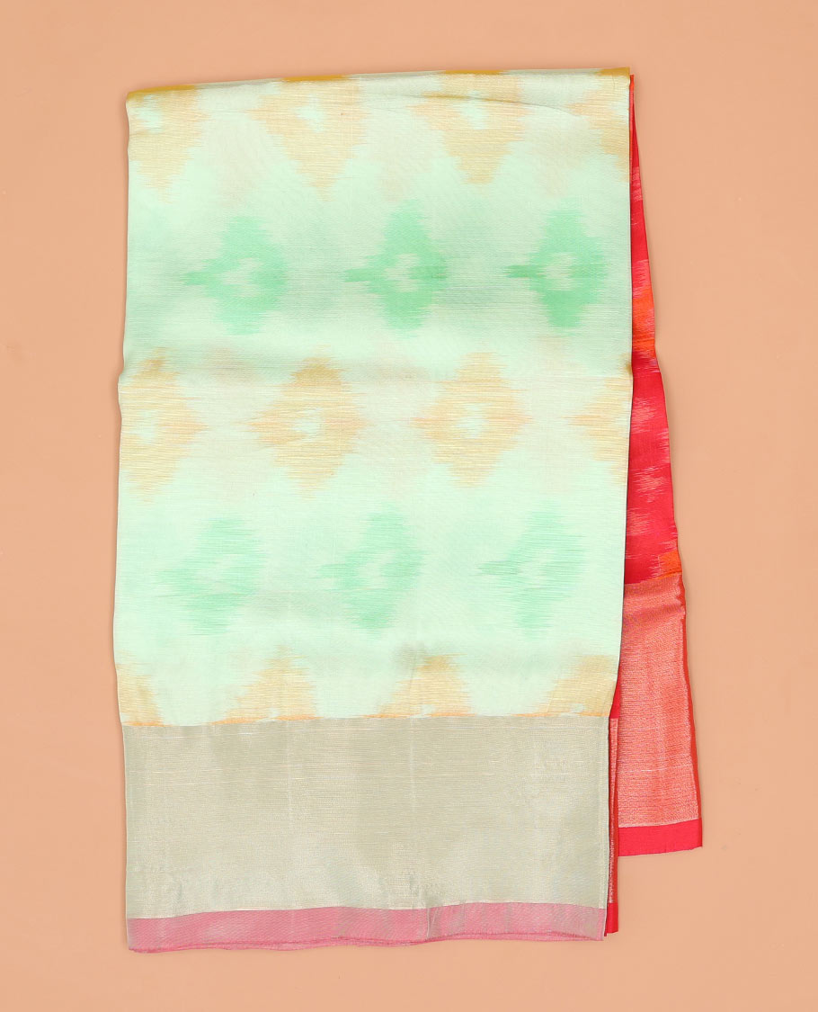 Green with motifs semi-uppada saree with contrast zari border & zari checked with motifs design pallu