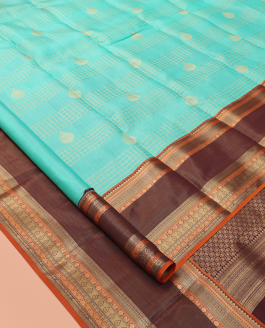Blue Butta Enclosed Checks Vasundhara Lite Silk Mix Saree, a Contrast Traditional Border, Contrast Blouse