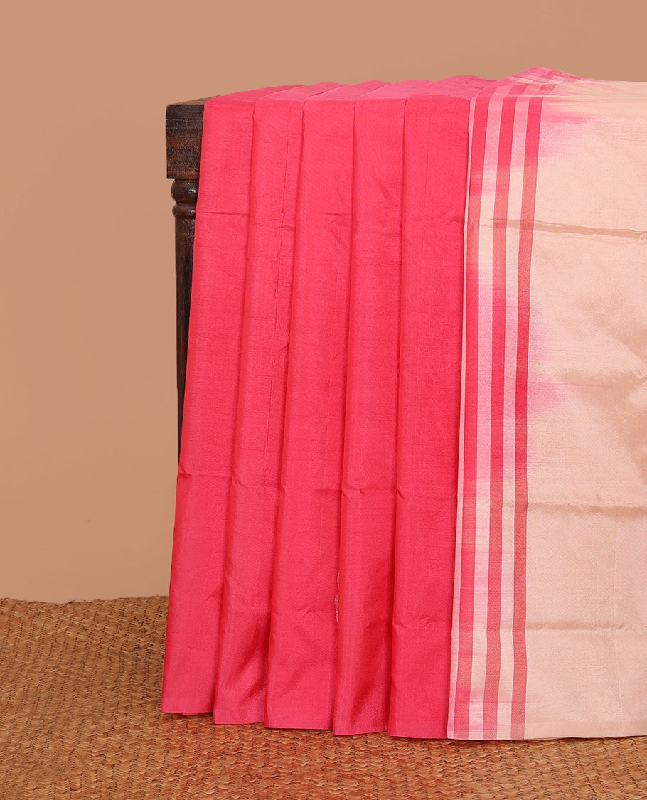 Borderless pink buttas banana pith saree, contrast pallu of stripes and buttas