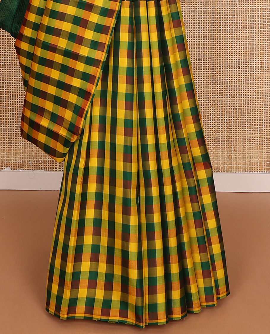 Borderless green zari stripes & palum pazhamum kattam silk saree, zari-rich pallu of jaal design